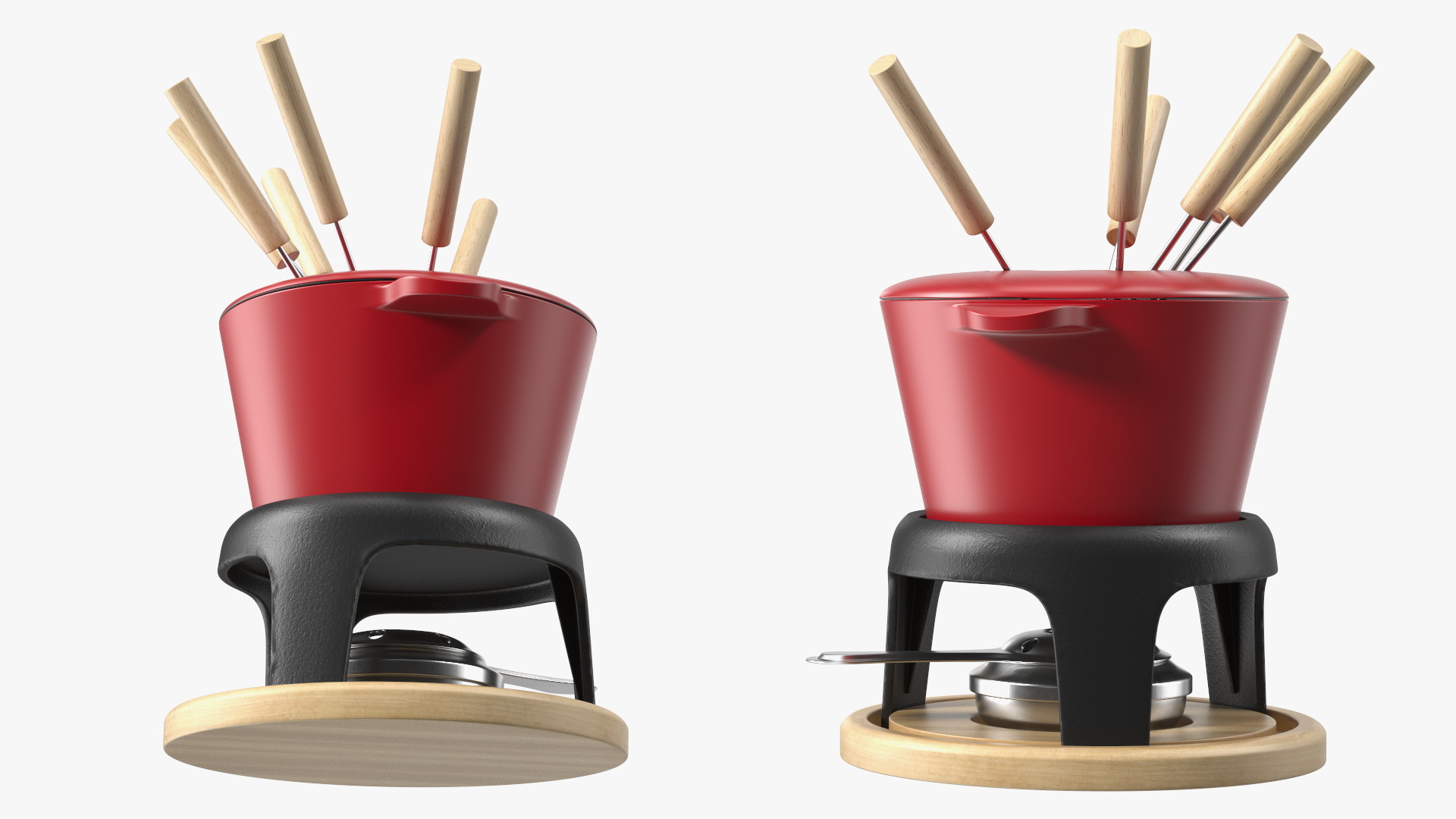 Red Cast Iron Fondue Set 3D model