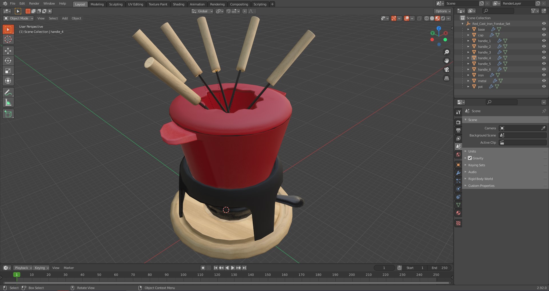 Red Cast Iron Fondue Set 3D model