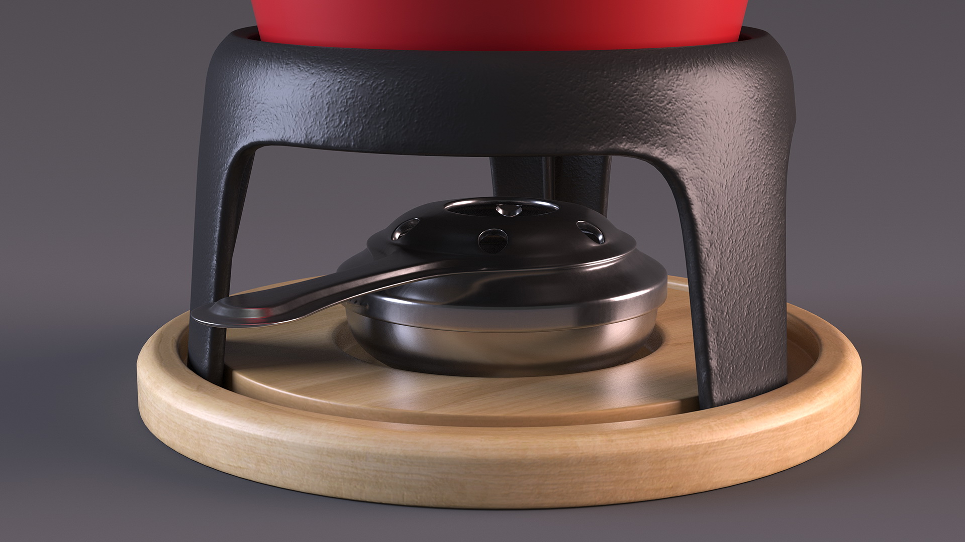 Red Cast Iron Fondue Set 3D model