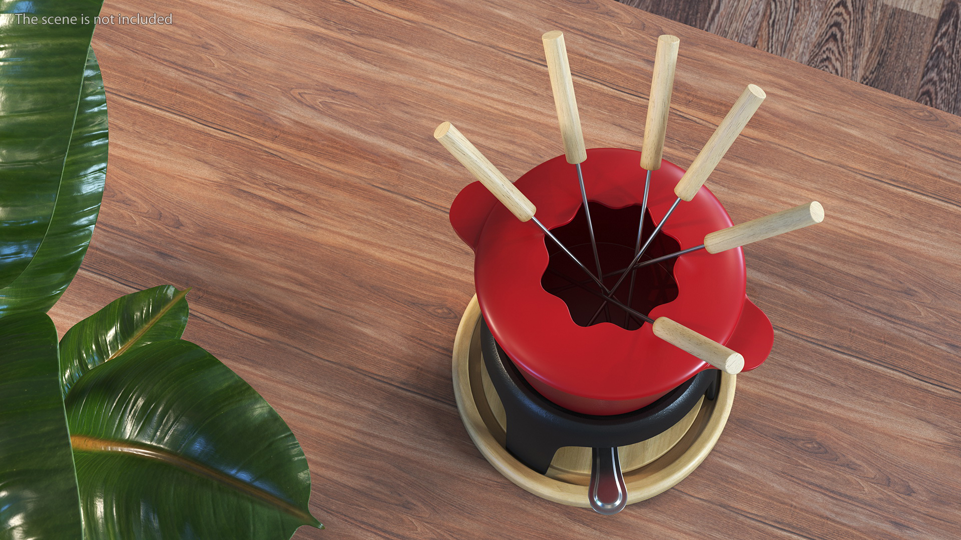 Red Cast Iron Fondue Set 3D model