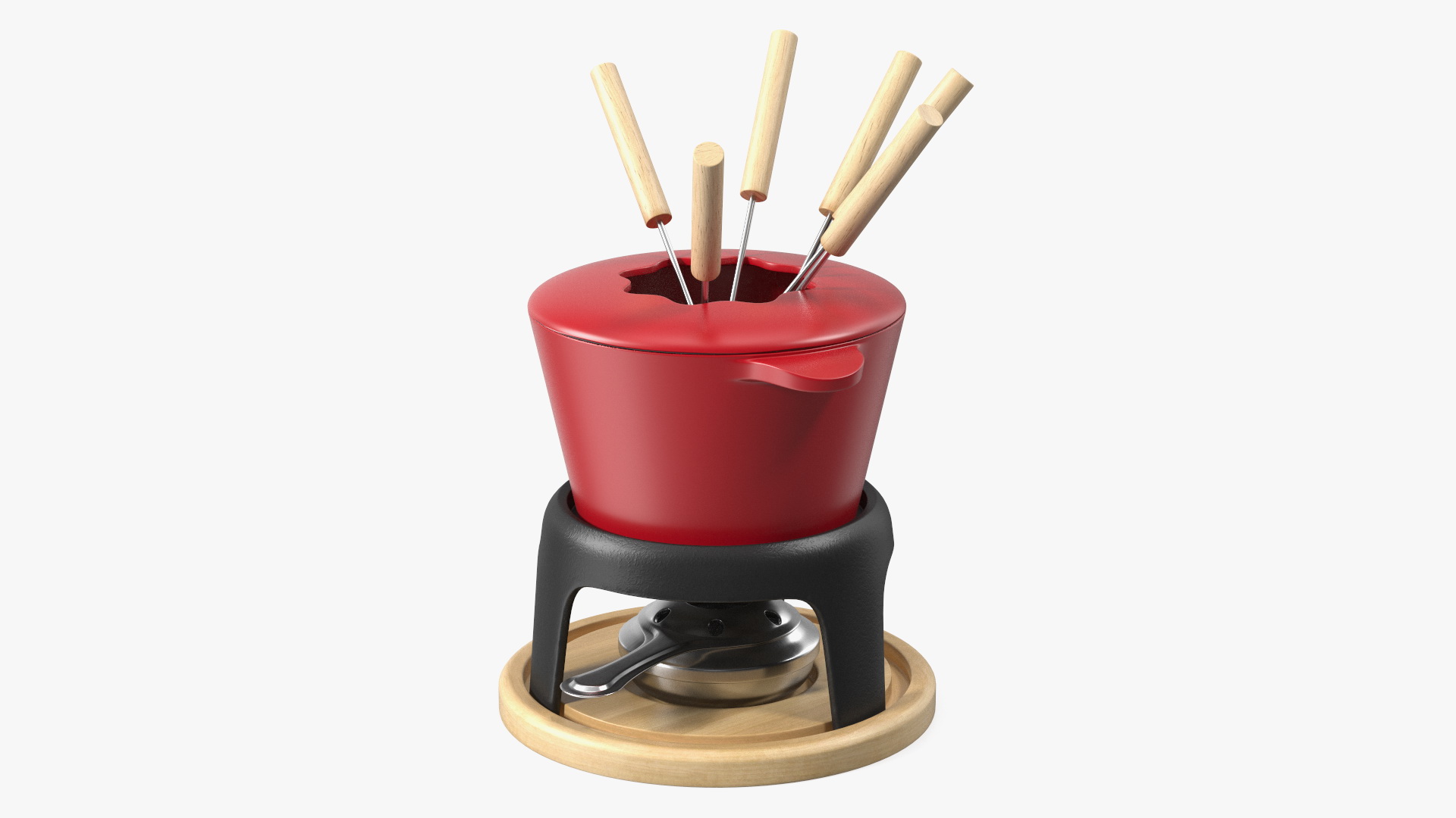 Red Cast Iron Fondue Set 3D model