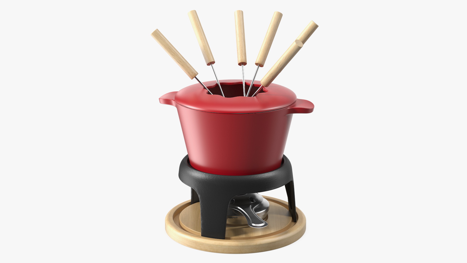 Red Cast Iron Fondue Set 3D model