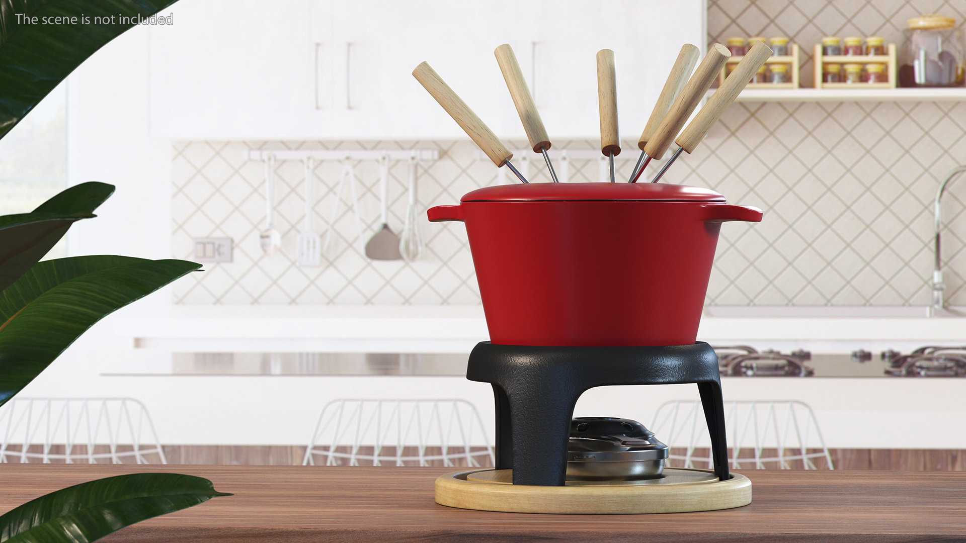 Red Cast Iron Fondue Set 3D model