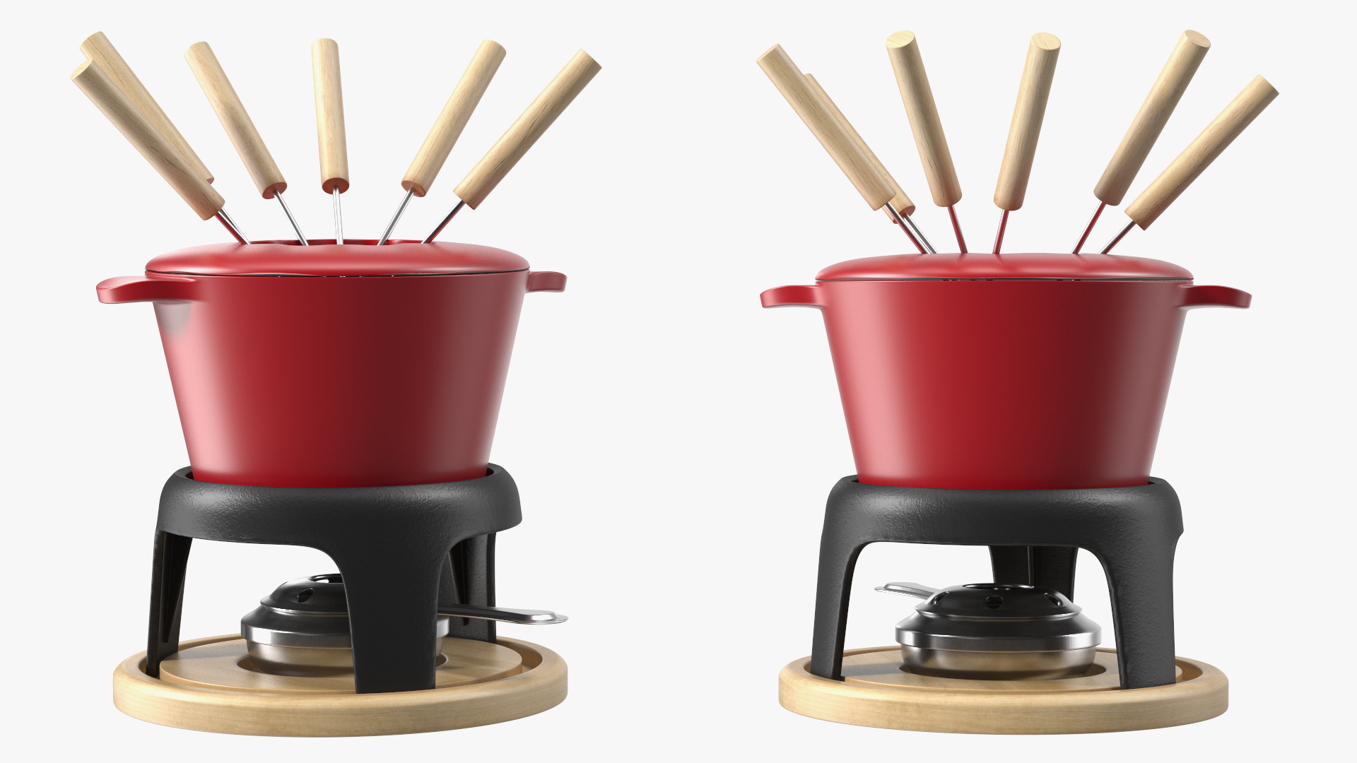 Red Cast Iron Fondue Set 3D model