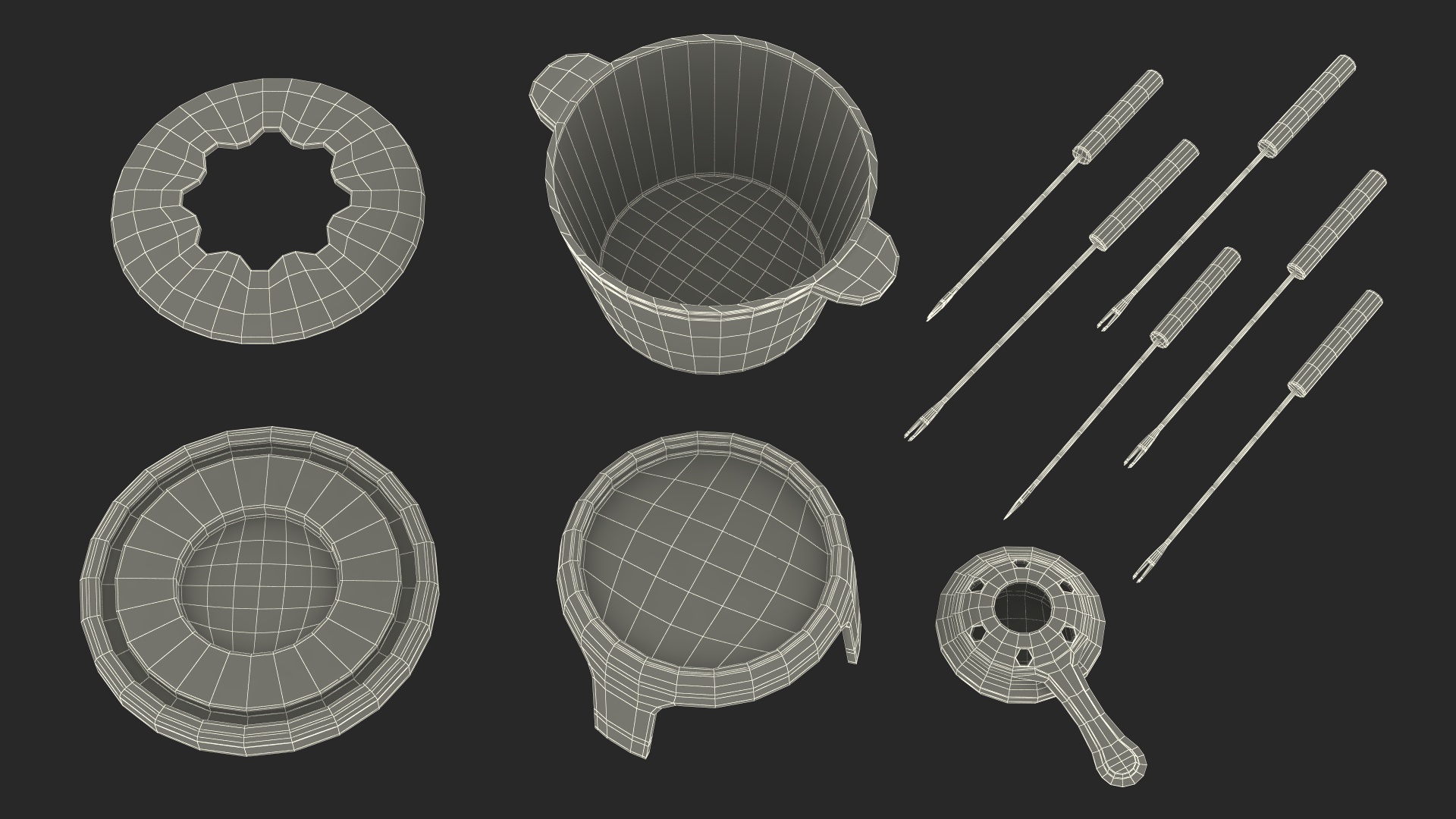 Red Cast Iron Fondue Set 3D model