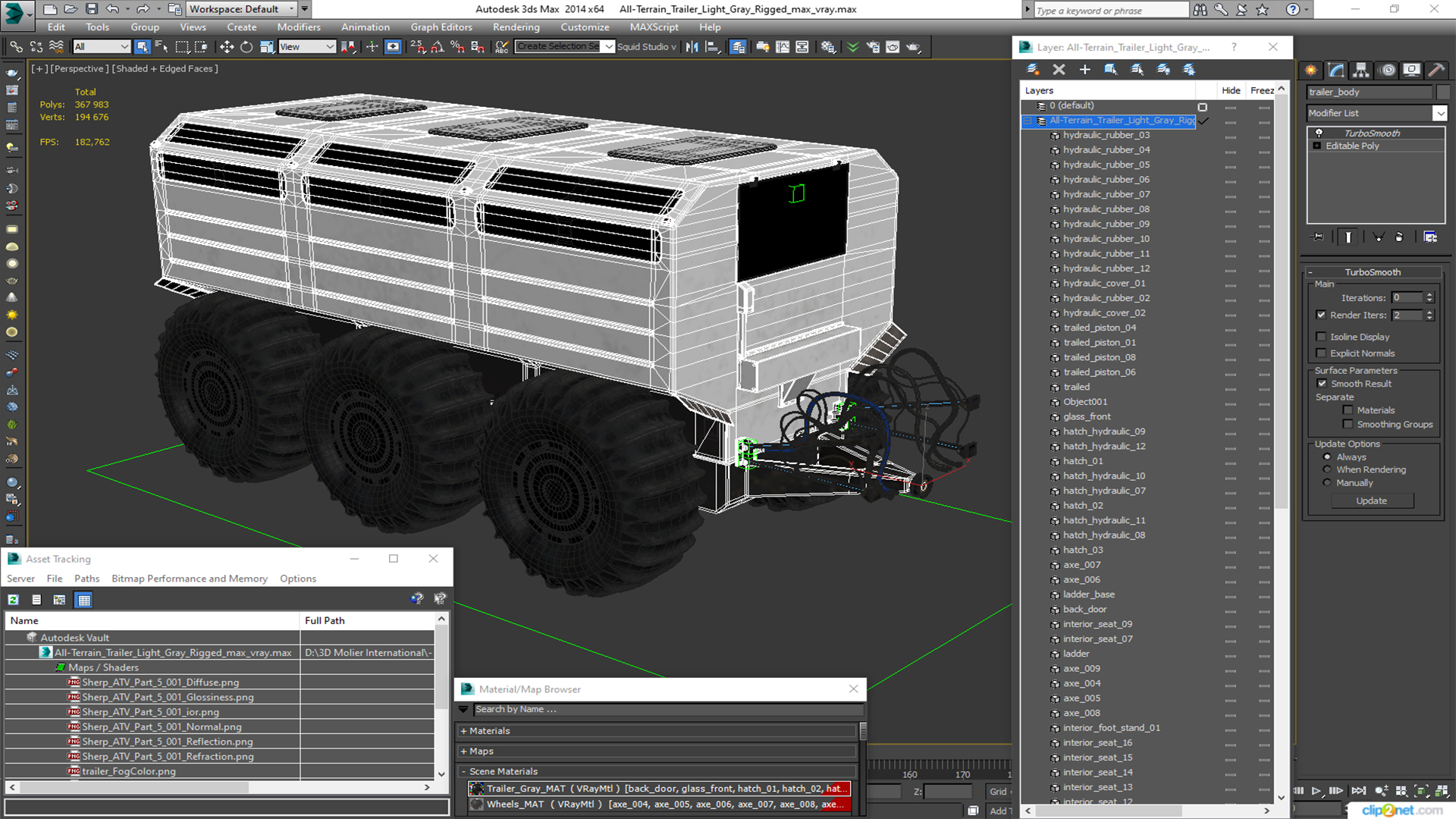 All-Terrain Trailer Light Gray Rigged 3D