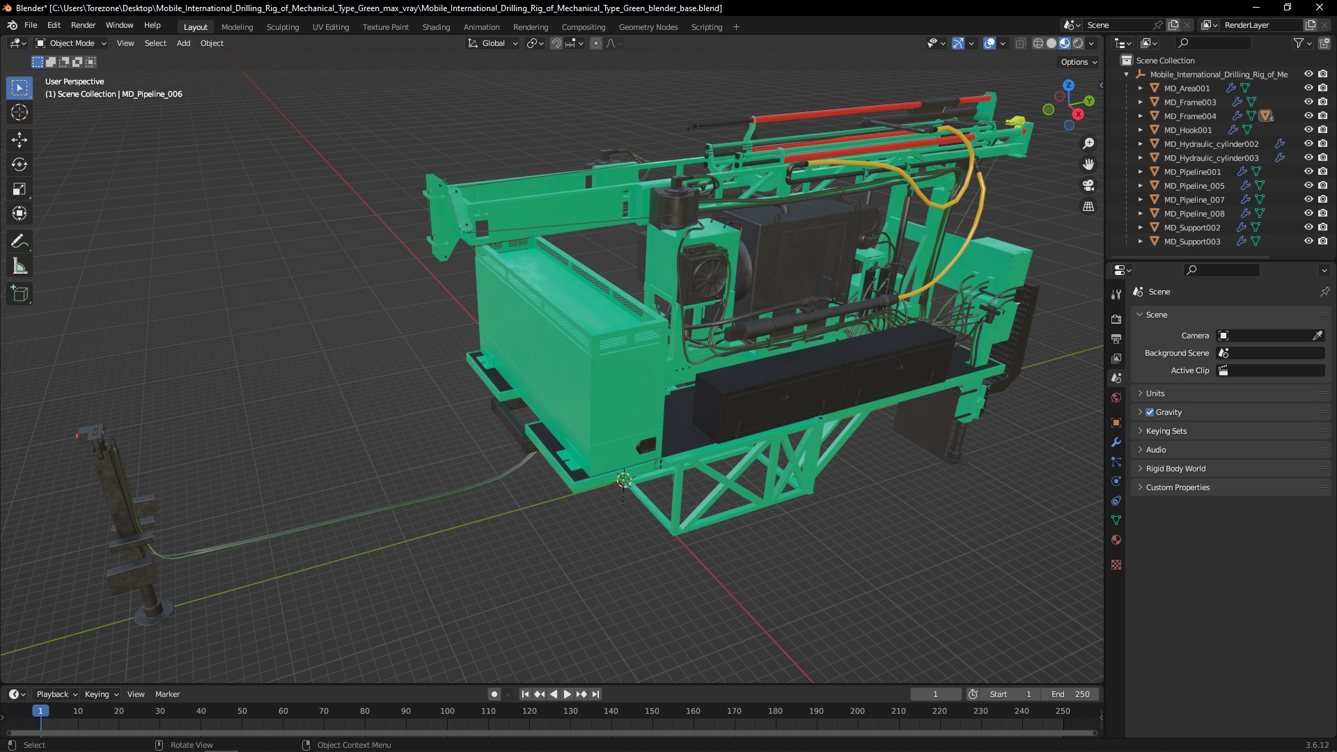 3D Mobile International Drilling Rig of Mechanical Type Green model