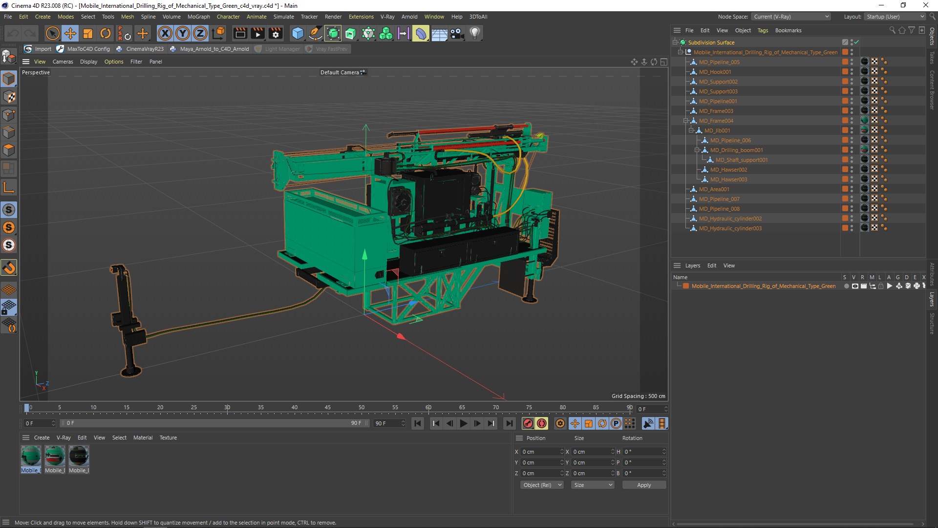 3D Mobile International Drilling Rig of Mechanical Type Green model