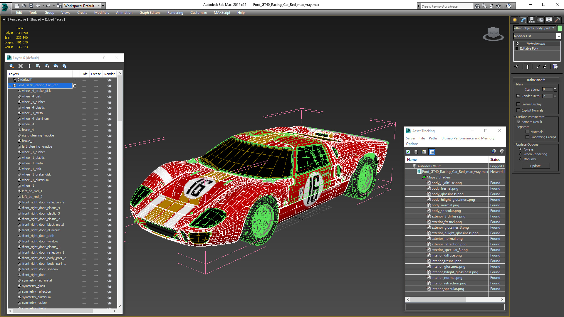 Ford GT40 Racing Car Red 3D model
