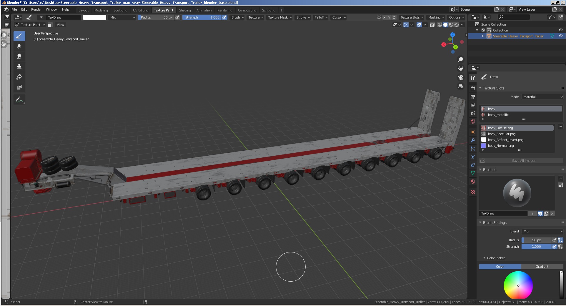 3D Steerable Heavy Transport Trailer model