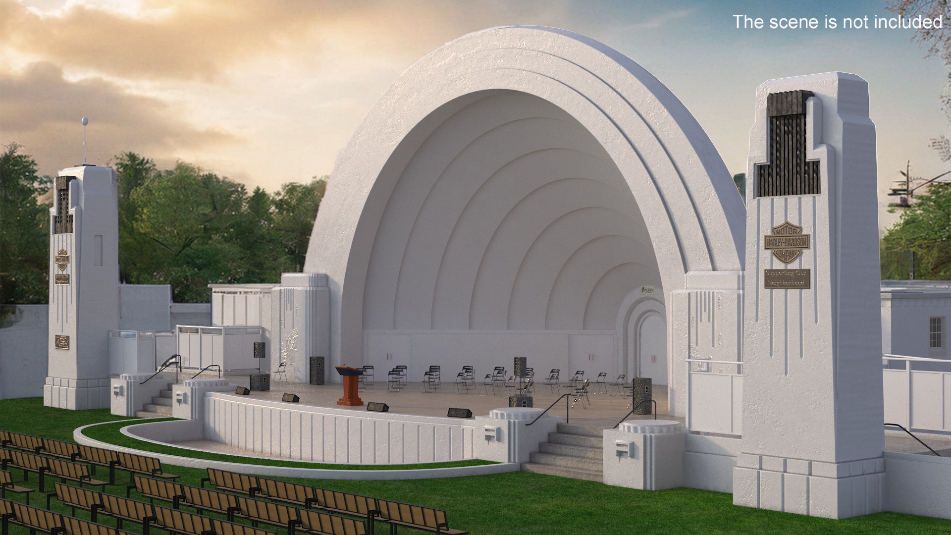 Washington Park Band Shell and Speaker Podium with Fur 3D model