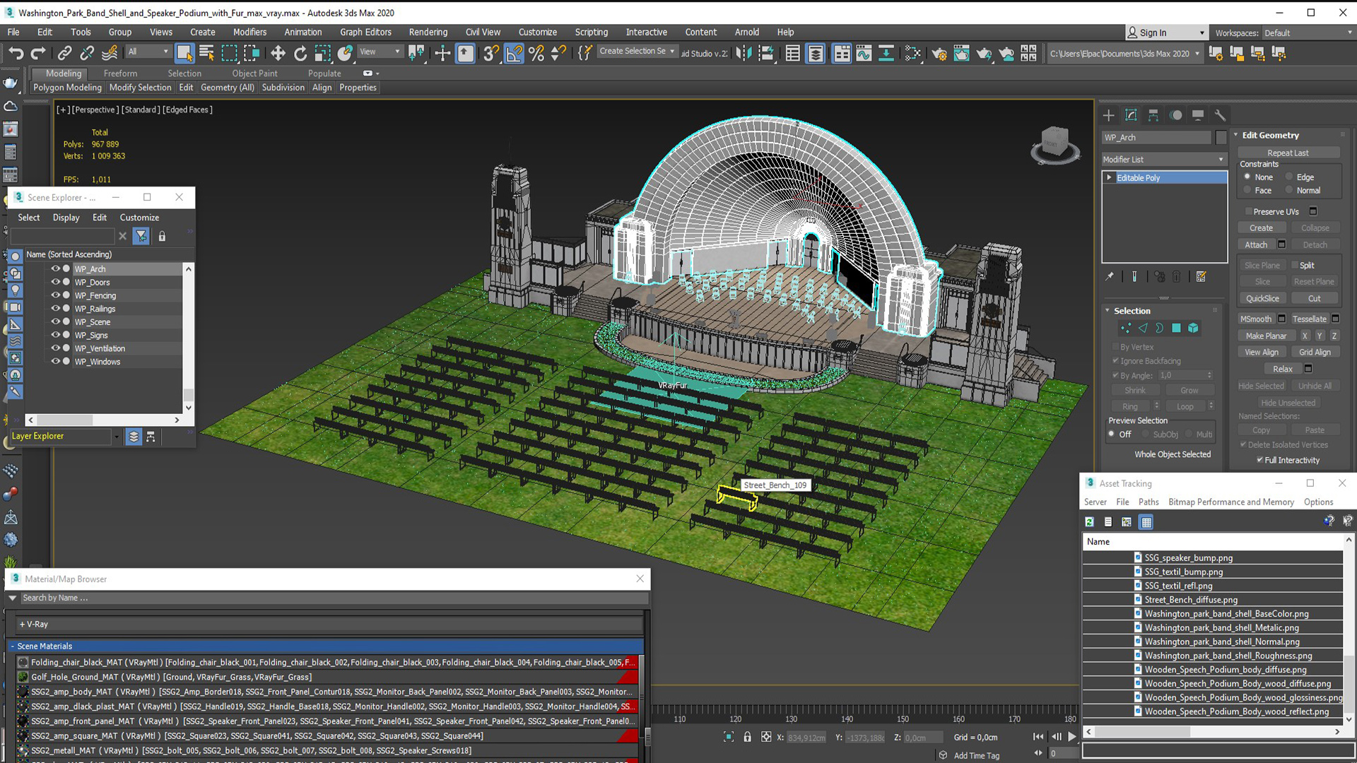 Washington Park Band Shell and Speaker Podium with Fur 3D model