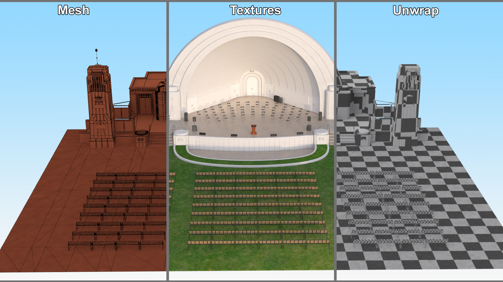 Washington Park Band Shell and Speaker Podium with Fur 3D model