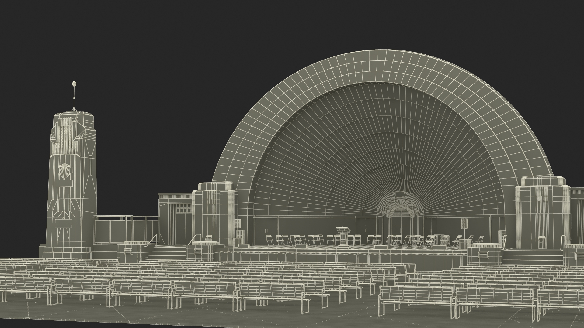 Washington Park Band Shell and Speaker Podium with Fur 3D model