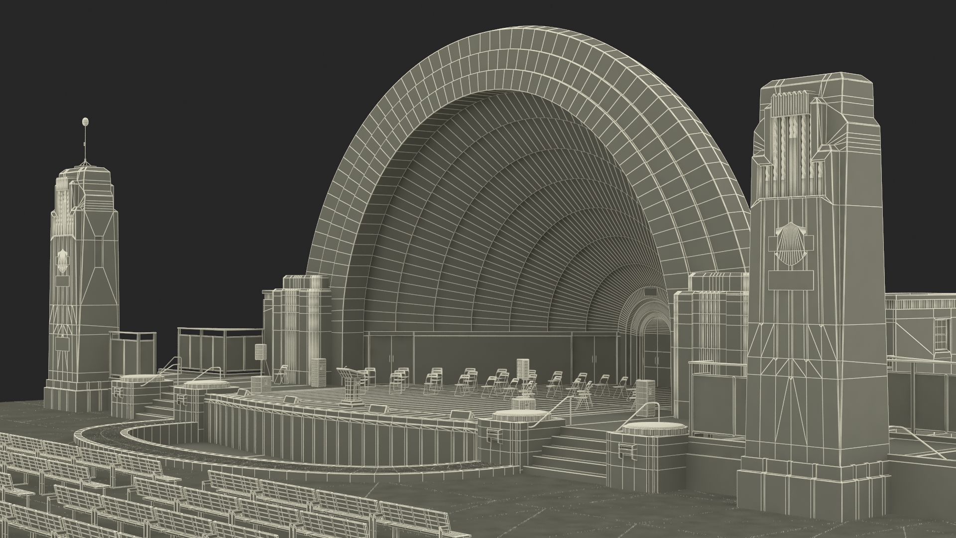 Washington Park Band Shell and Speaker Podium with Fur 3D model