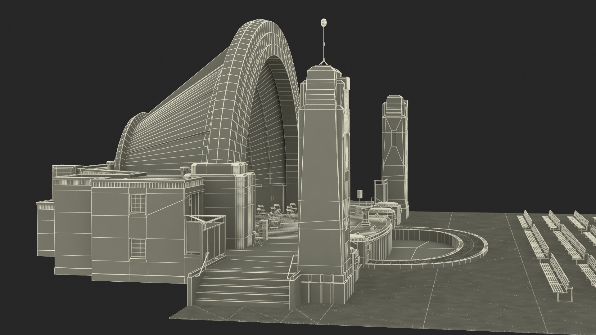 Washington Park Band Shell and Speaker Podium with Fur 3D model