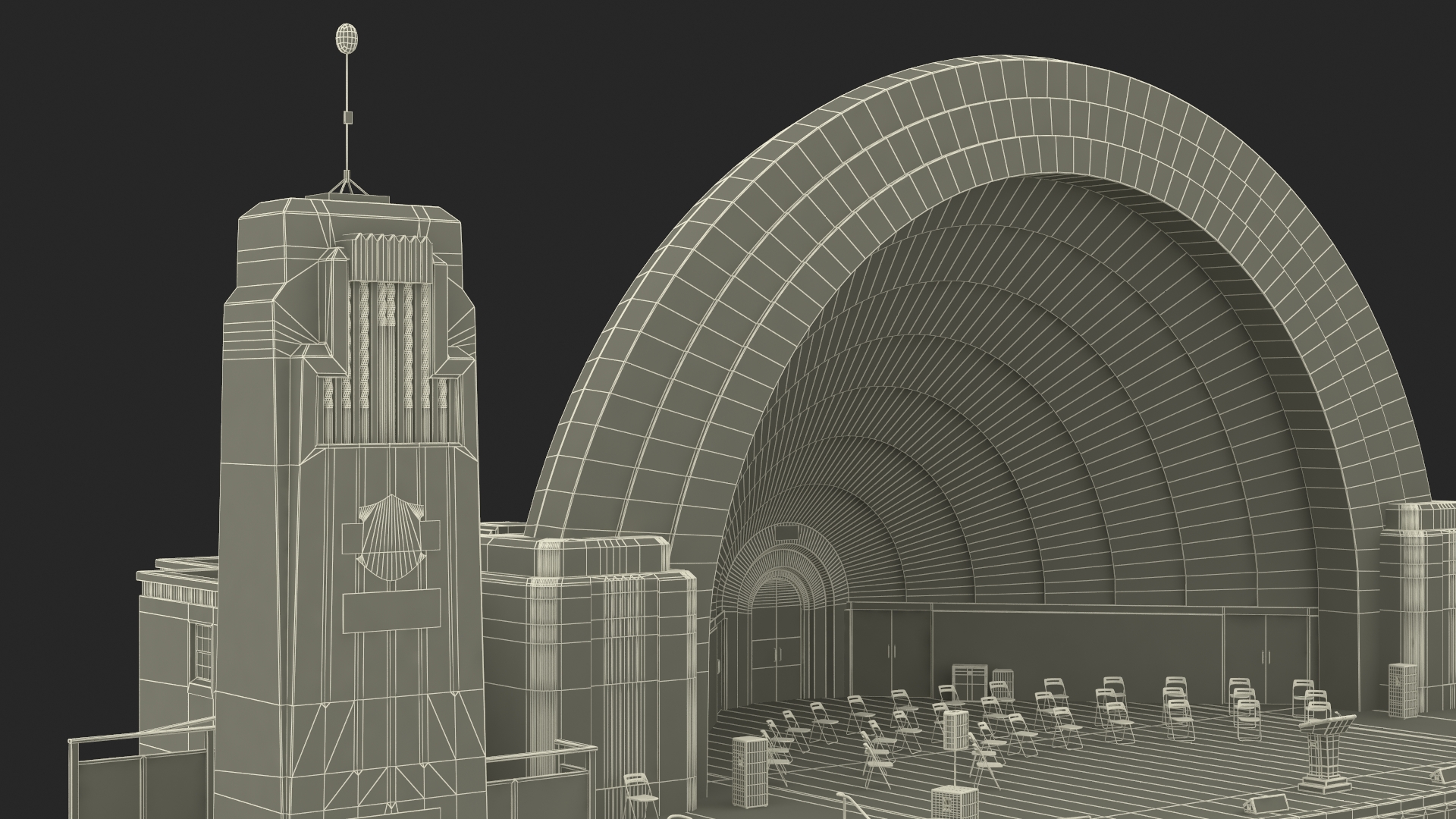 Washington Park Band Shell and Speaker Podium with Fur 3D model