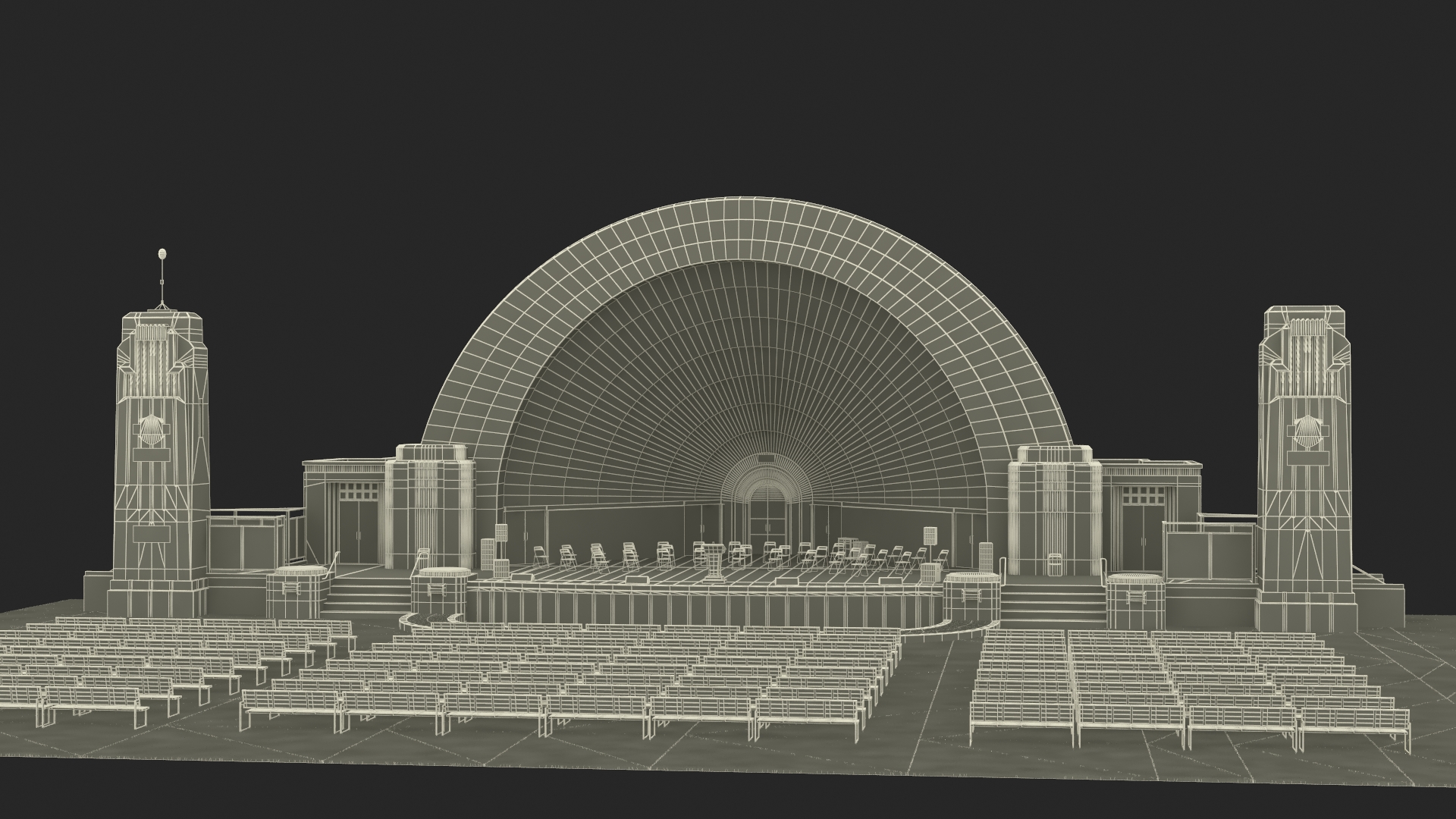 Washington Park Band Shell and Speaker Podium with Fur 3D model