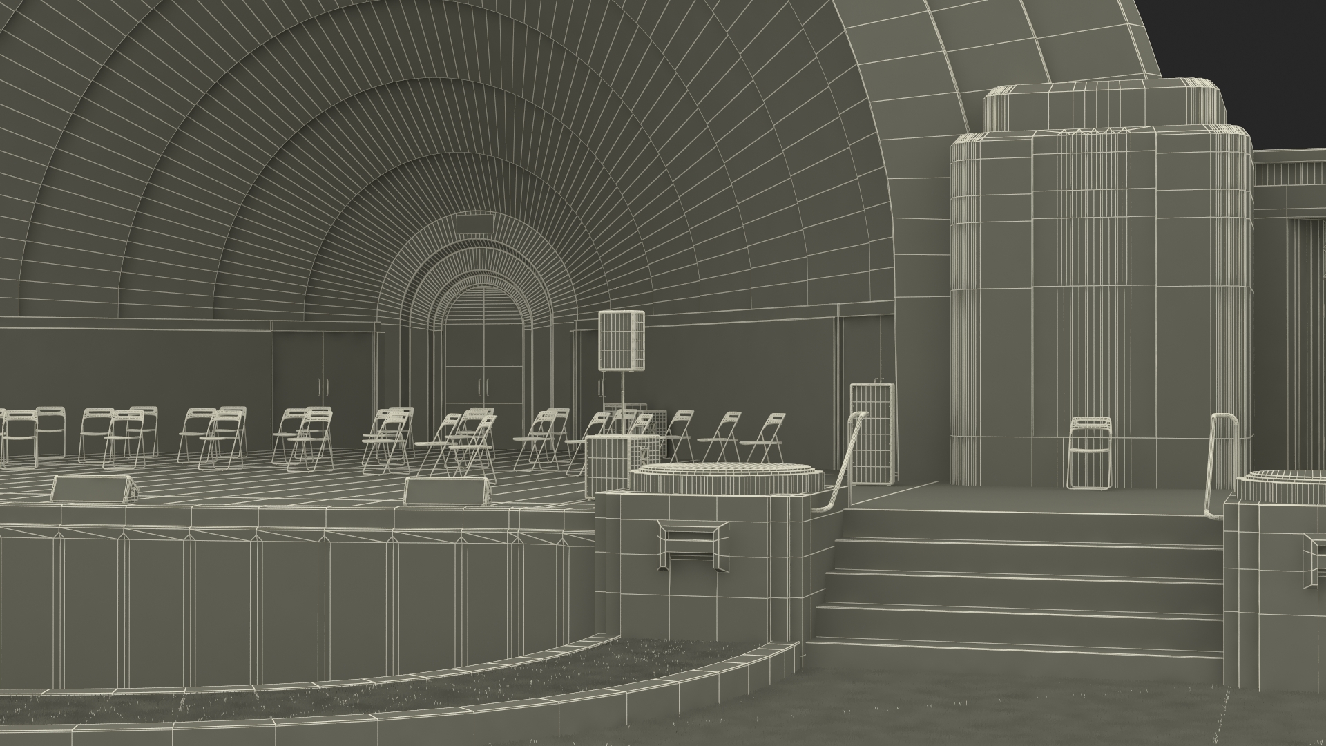 Washington Park Band Shell and Speaker Podium with Fur 3D model