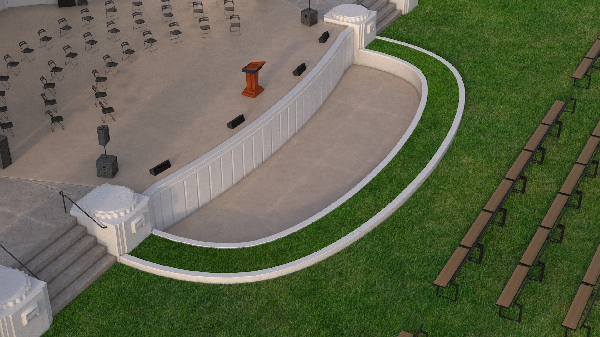 Washington Park Band Shell and Speaker Podium with Fur 3D model