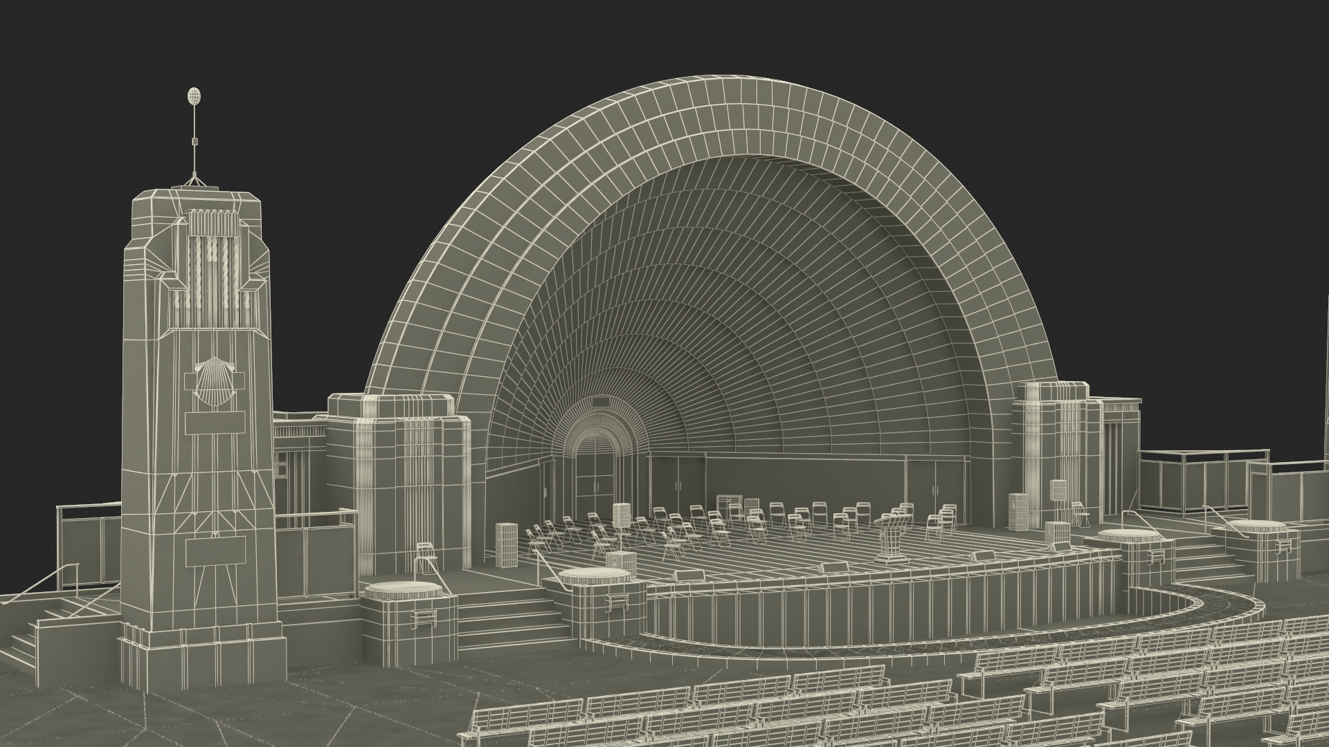 Washington Park Band Shell and Speaker Podium with Fur 3D model