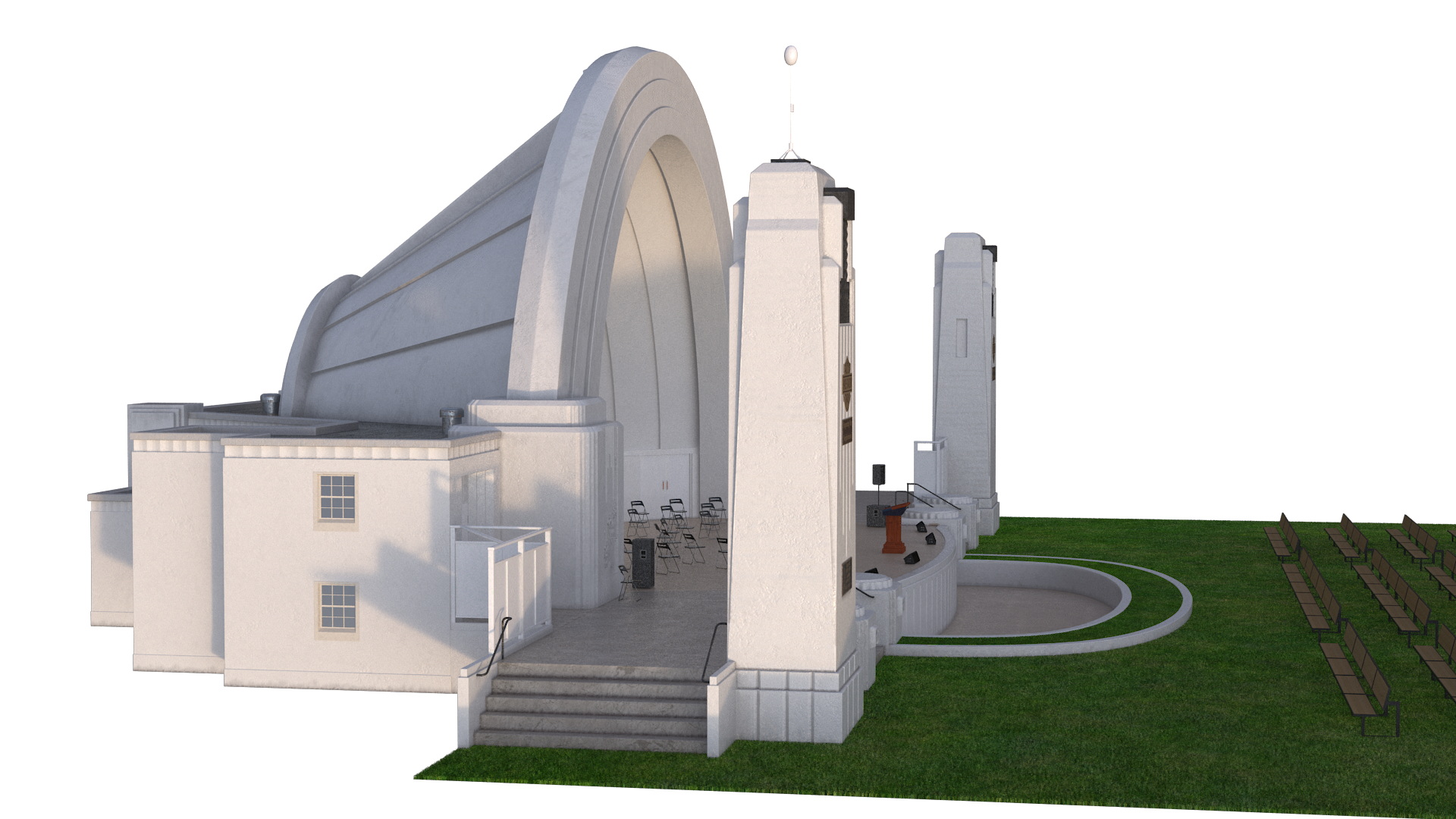 Washington Park Band Shell and Speaker Podium with Fur 3D model