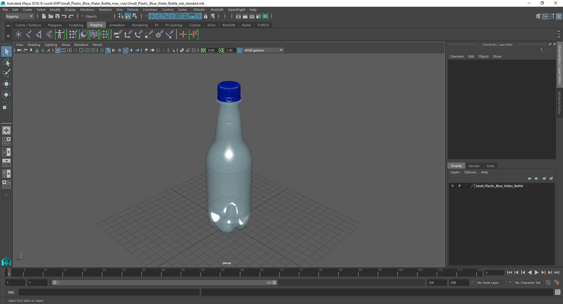 3D Small Plastic Blue Water Bottle