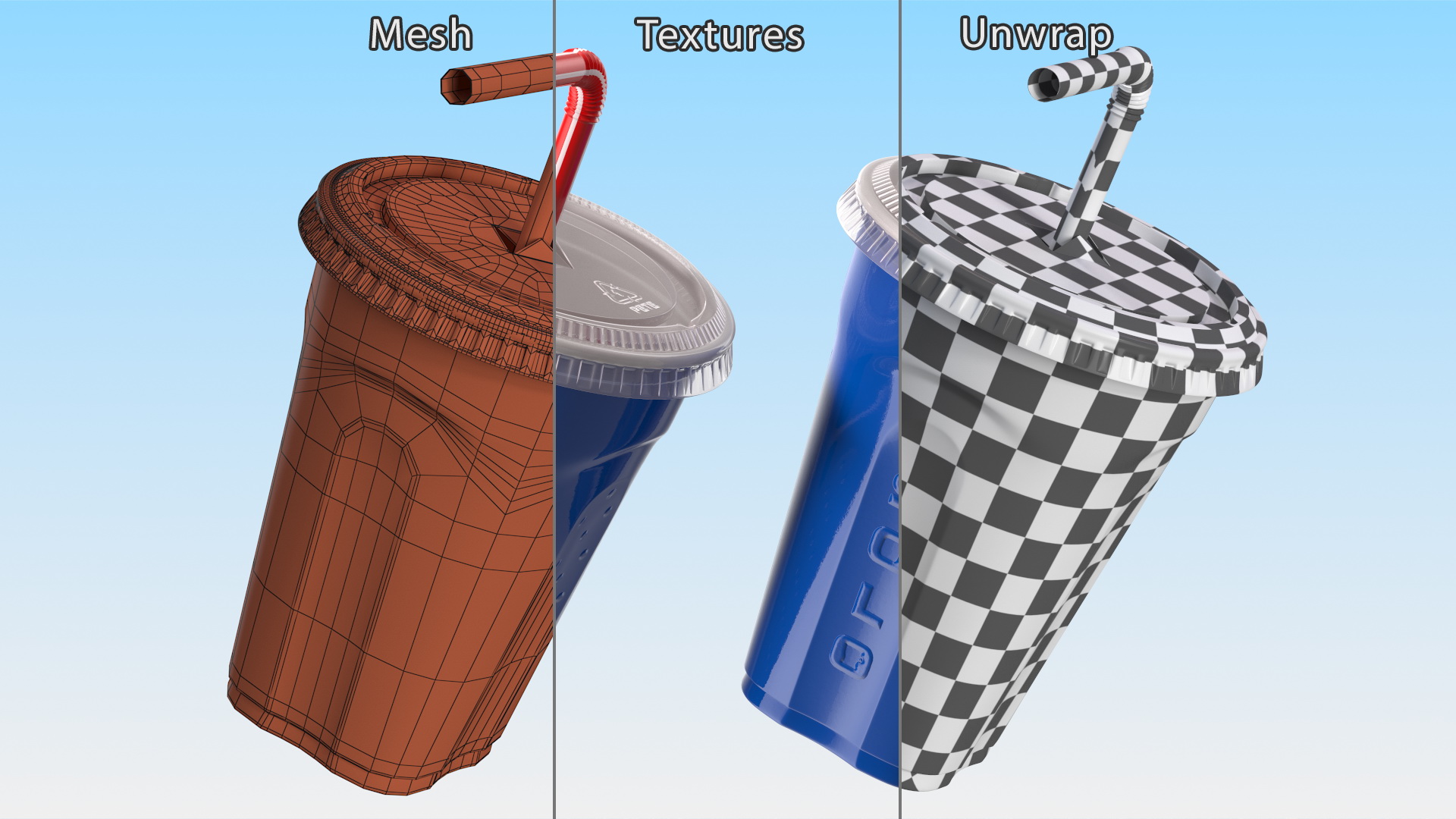 3D Solo Squared Plastic Cup with Lid and Straw Blue model