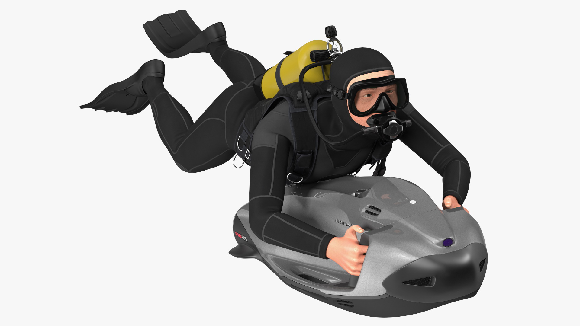 Diver with Seabob F5SR Personal Watercraft Rigged 3D model