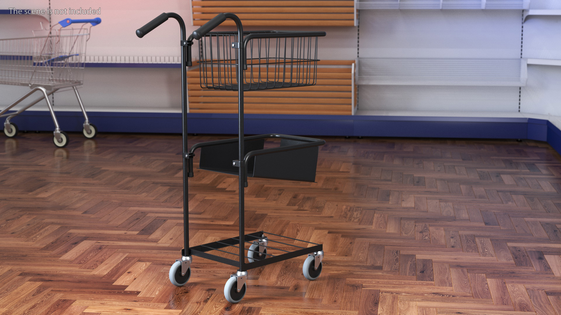 3D model Black Mini Trolley with Basket and File Shelf