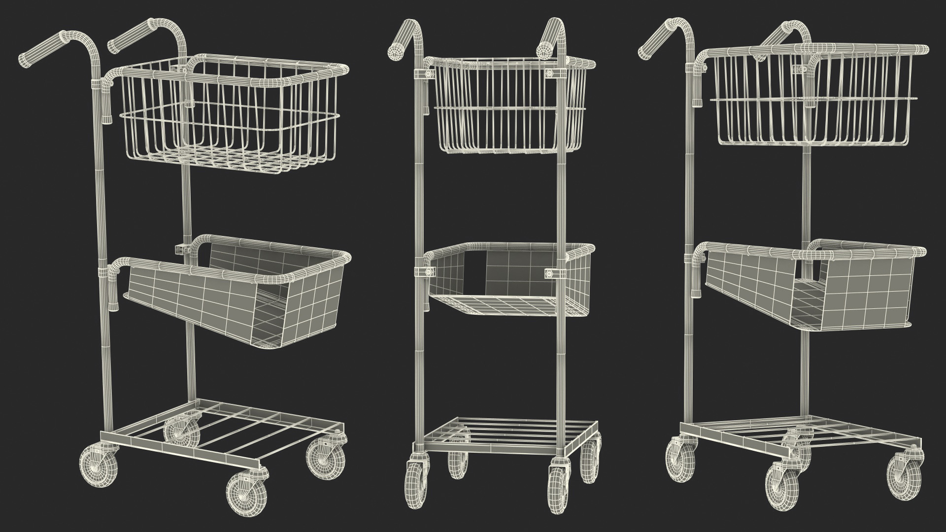 3D model Black Mini Trolley with Basket and File Shelf