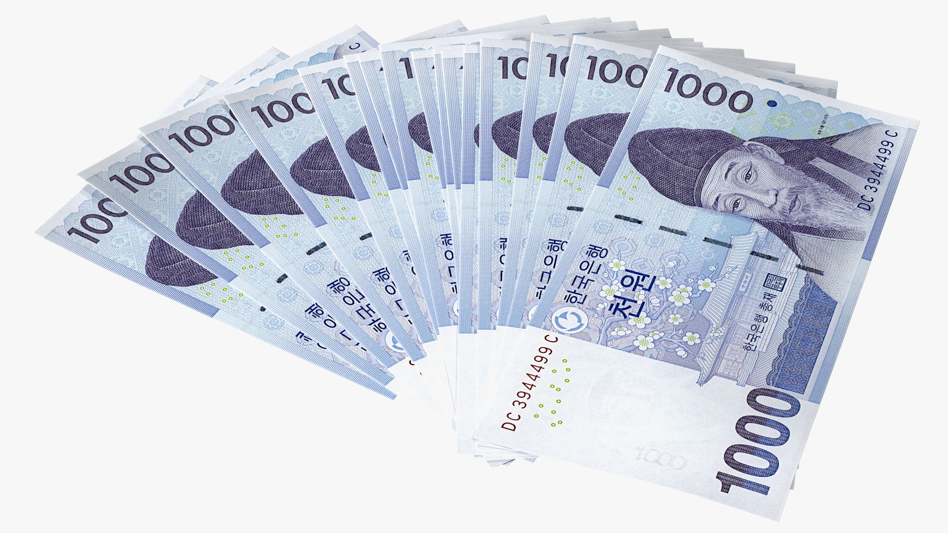3D Fan of South Korean 1000 Won Banknotes model