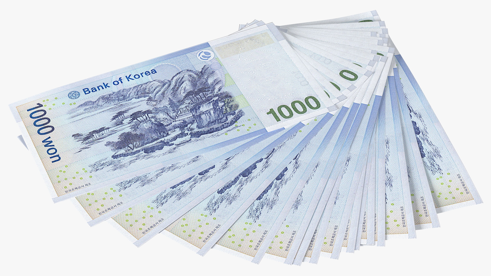 3D Fan of South Korean 1000 Won Banknotes model