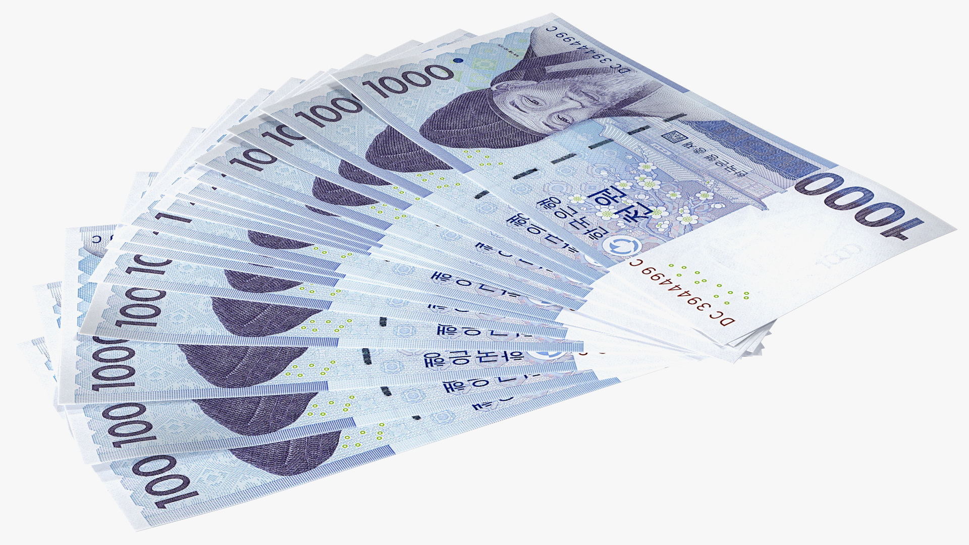 3D Fan of South Korean 1000 Won Banknotes model