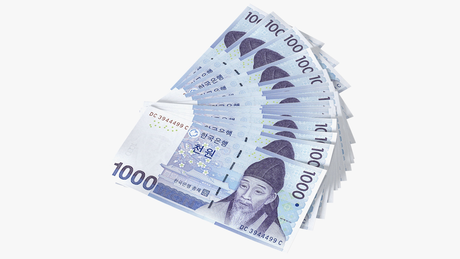 3D Fan of South Korean 1000 Won Banknotes model