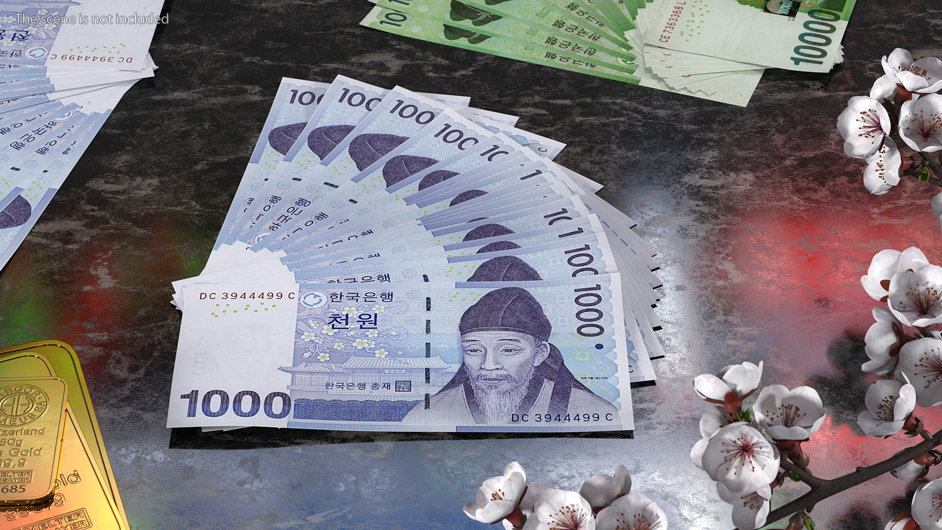 3D Fan of South Korean 1000 Won Banknotes model