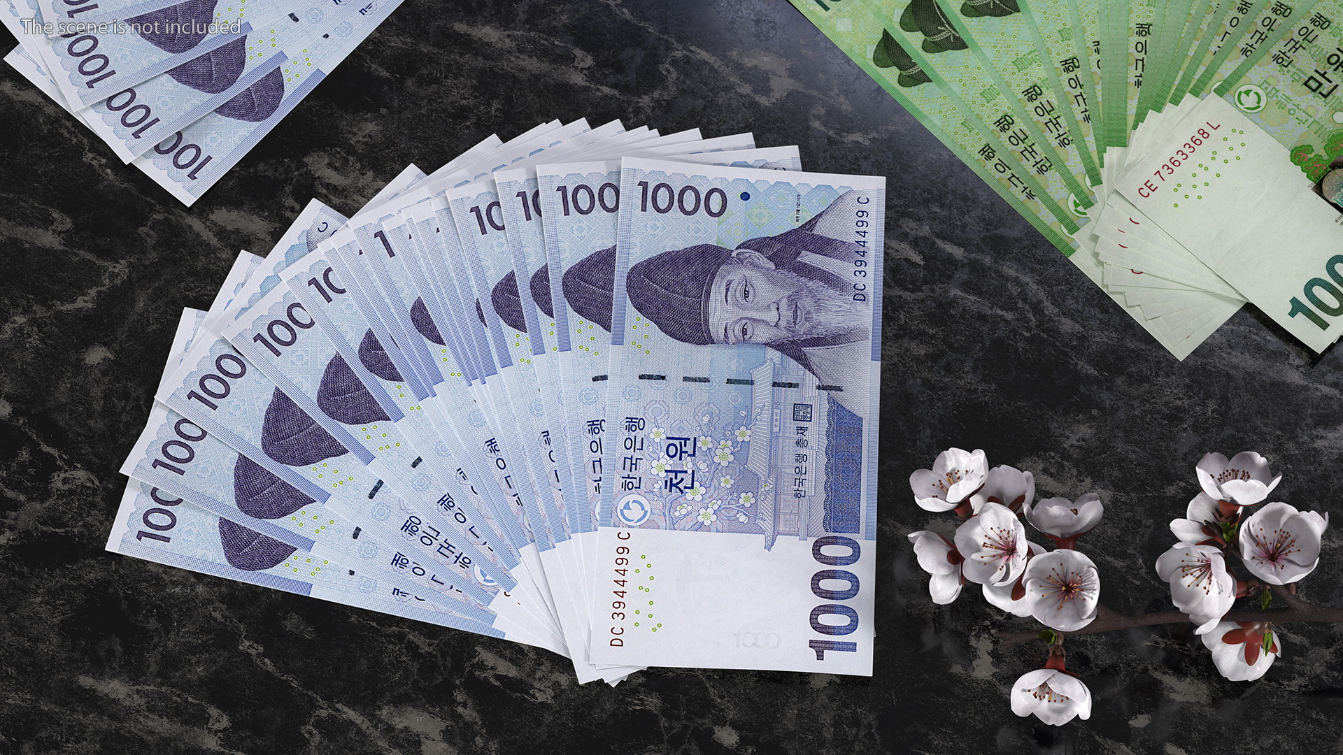 3D Fan of South Korean 1000 Won Banknotes model