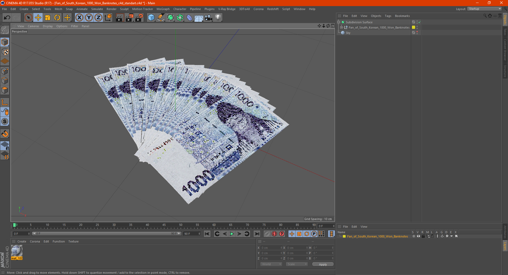 3D Fan of South Korean 1000 Won Banknotes model