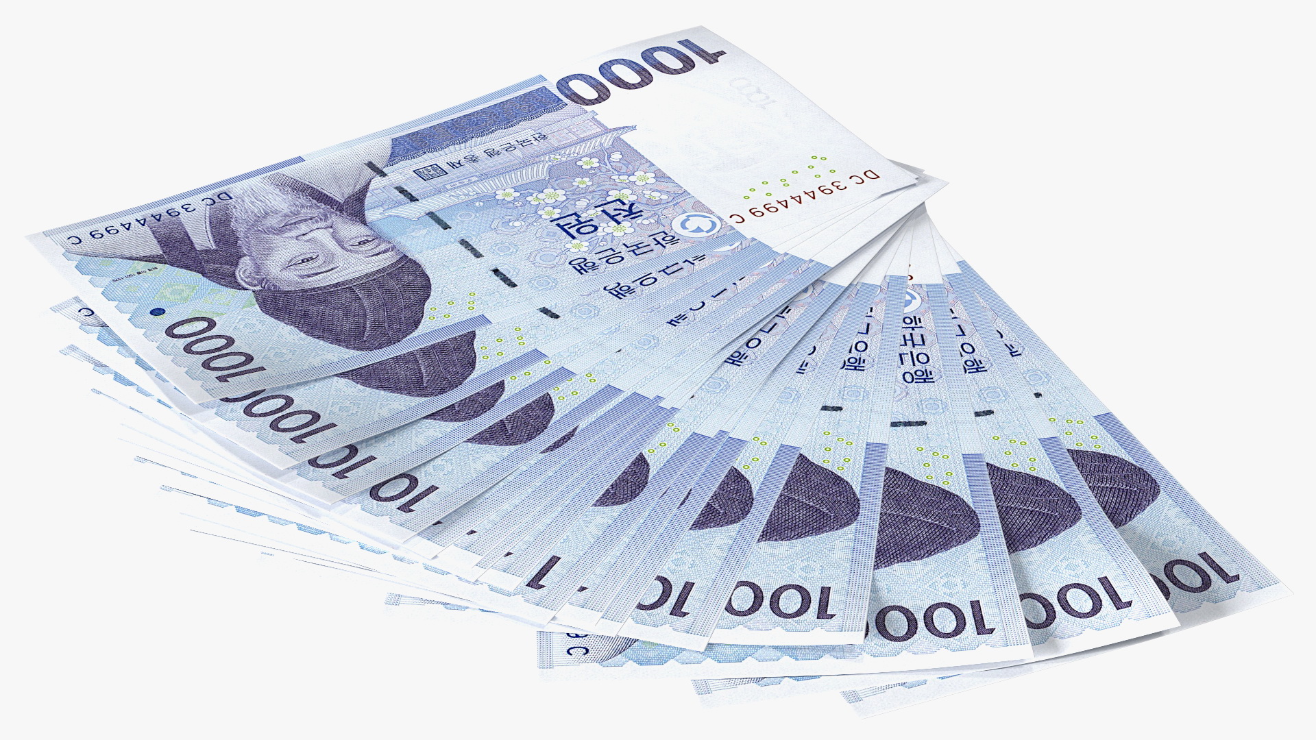 3D Fan of South Korean 1000 Won Banknotes model