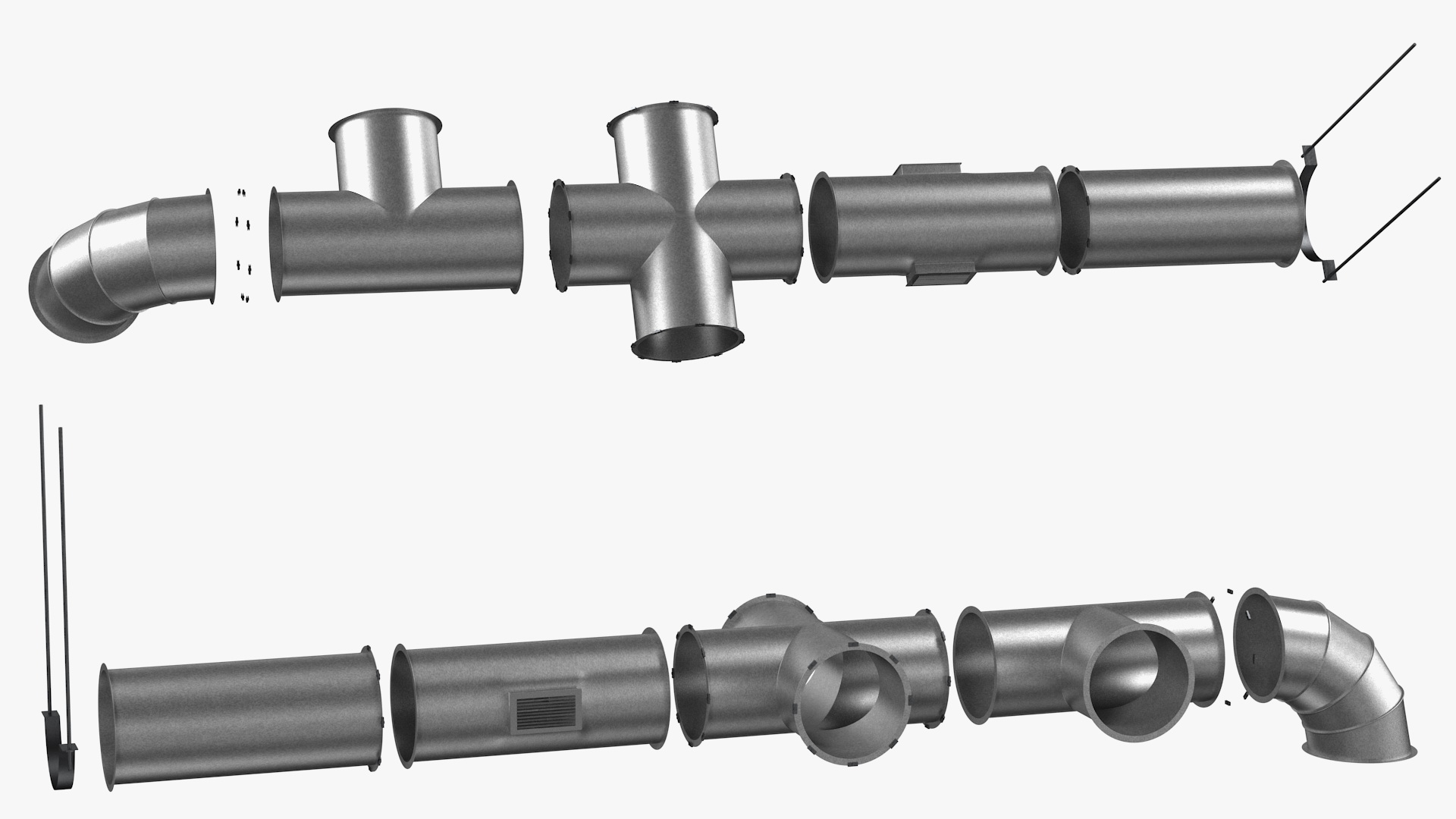 3D model Ventilation Shaft Pipe System Components