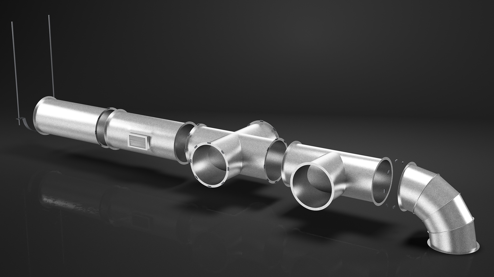 3D model Ventilation Shaft Pipe System Components