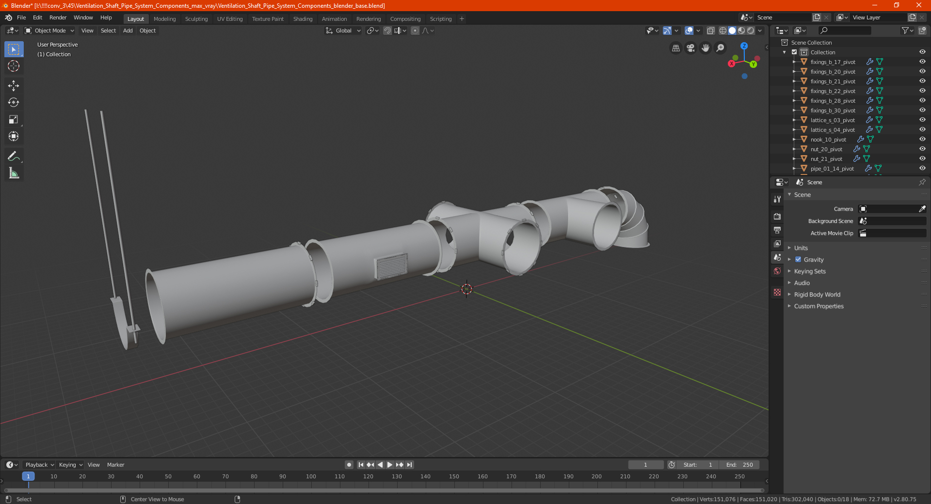 3D model Ventilation Shaft Pipe System Components