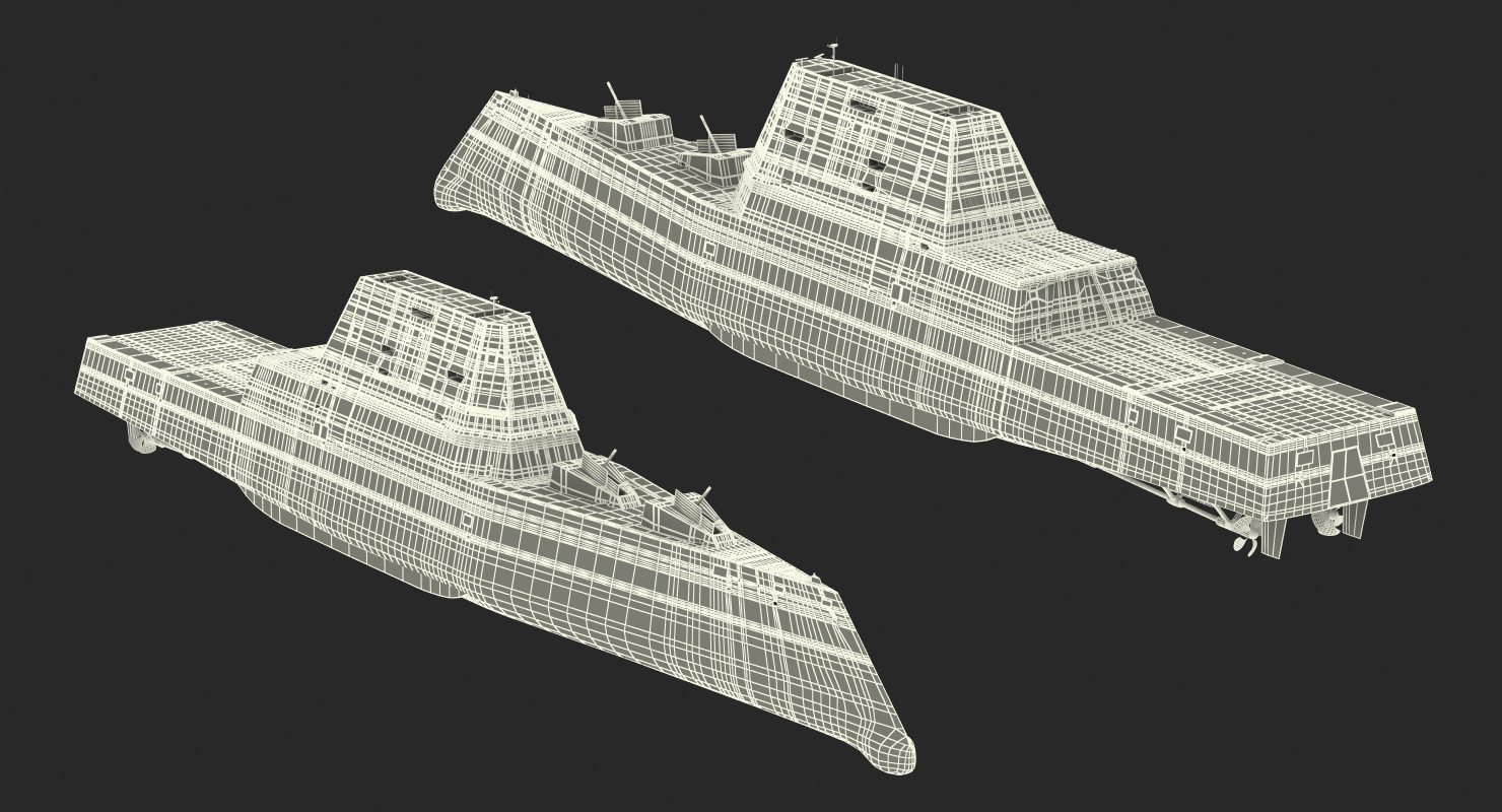 3D Zumwalt Class Destroyer US Stealth Ship Rigged