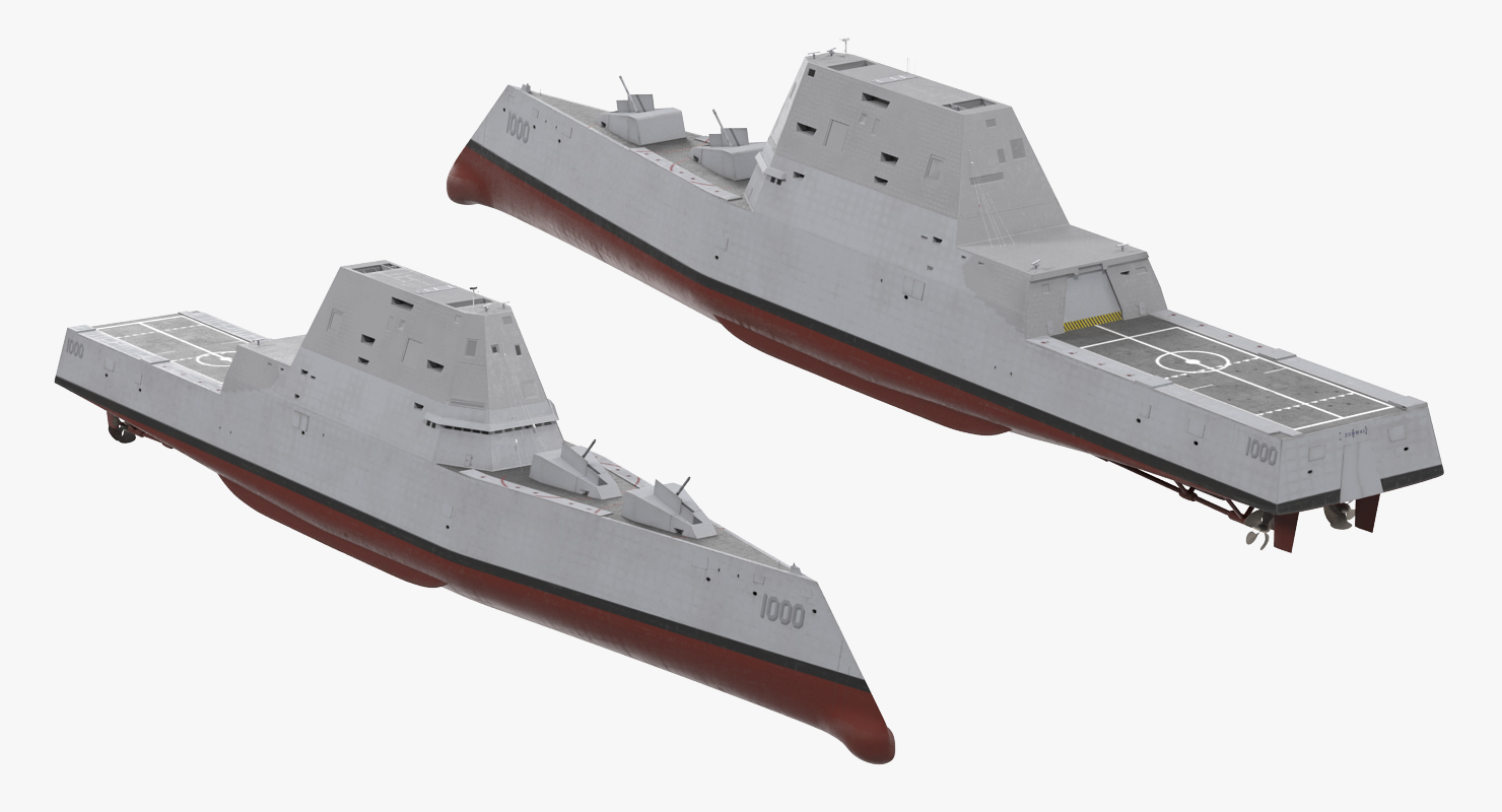 3D Zumwalt Class Destroyer US Stealth Ship Rigged