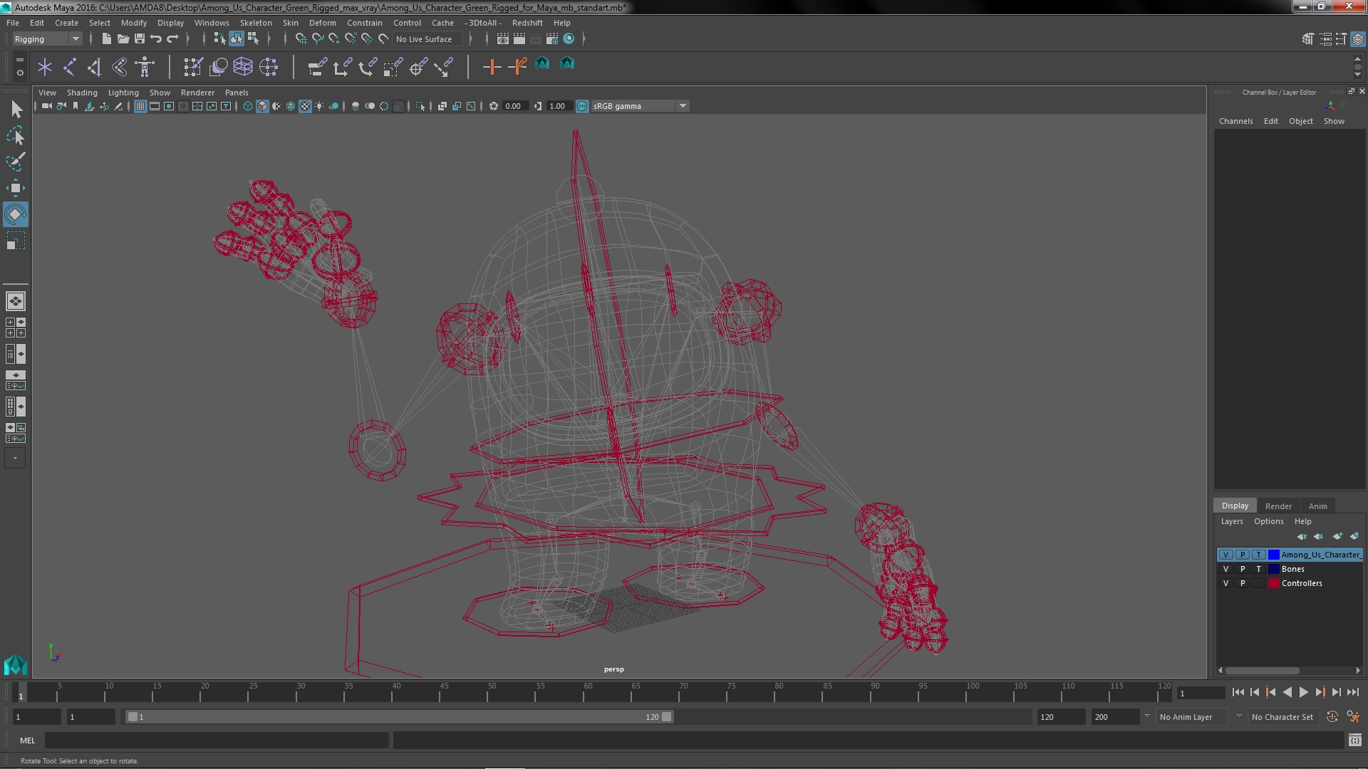 3D model Among Us Character Green Rigged for Maya