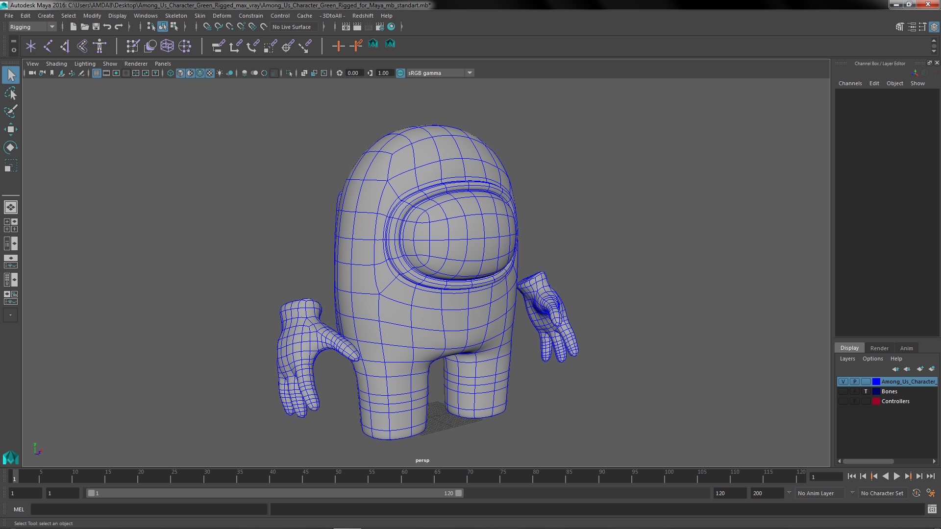 3D model Among Us Character Green Rigged for Maya