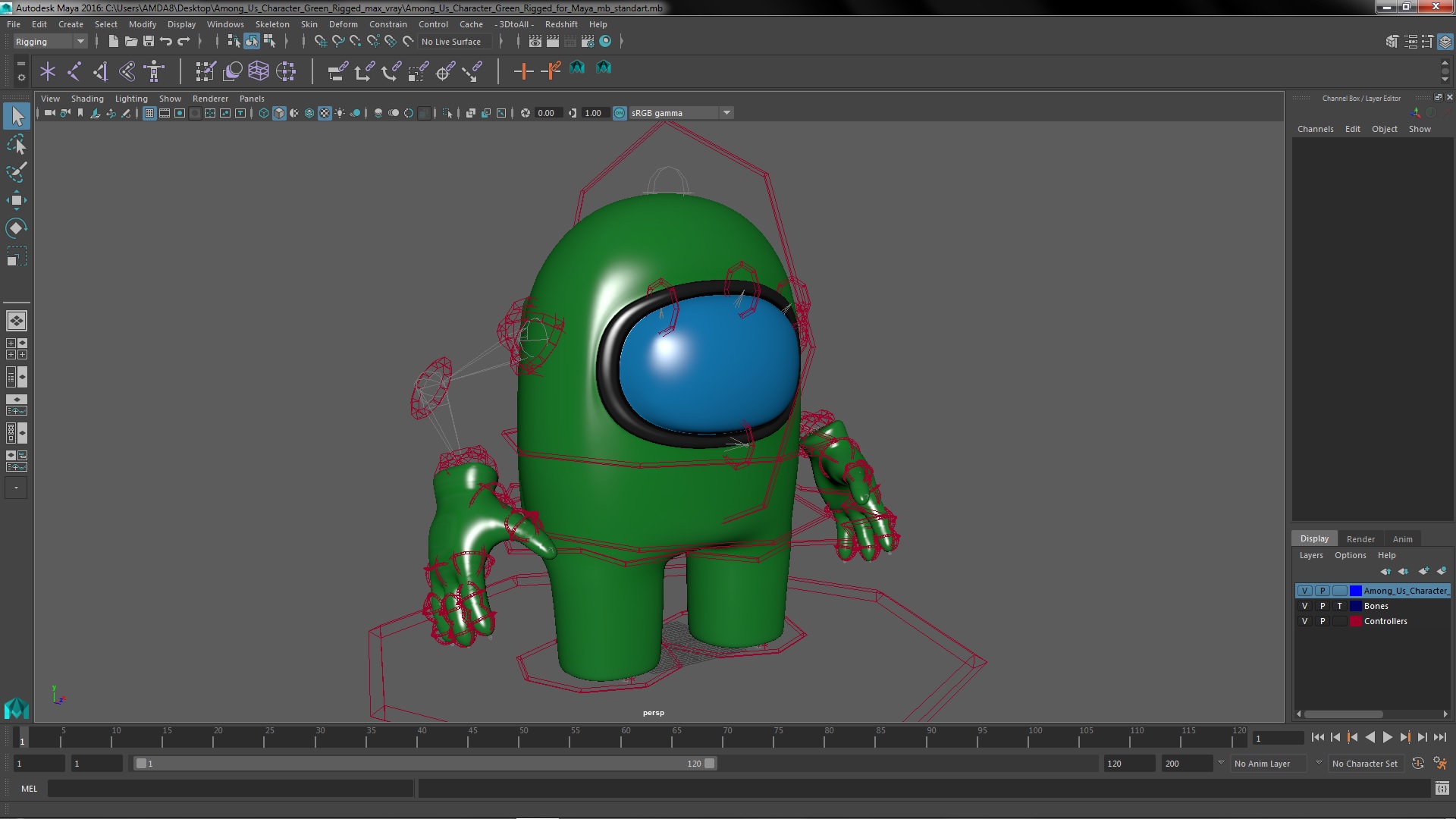 3D model Among Us Character Green Rigged for Maya