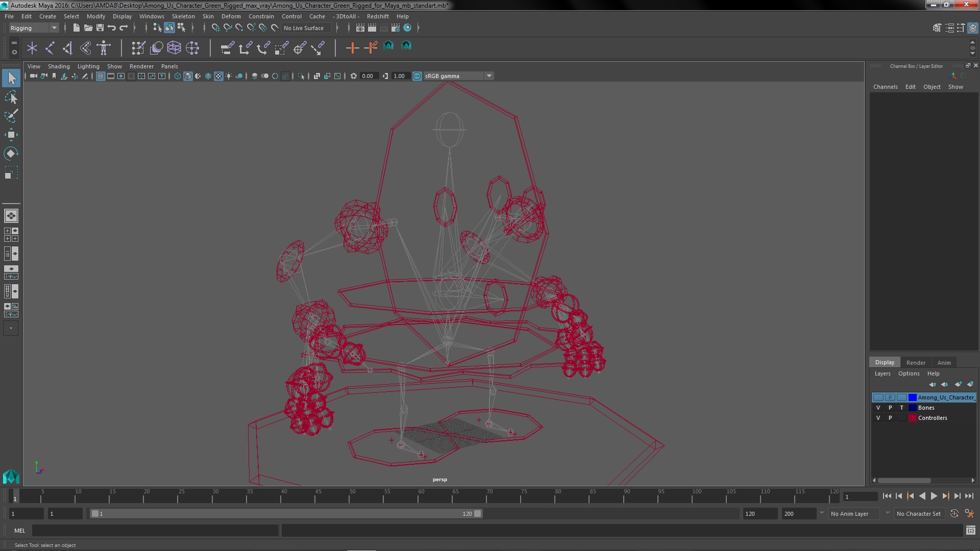 3D model Among Us Character Green Rigged for Maya
