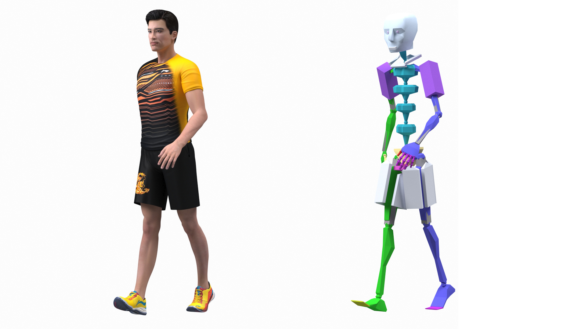 3D Asian Man with Badminton Racket Rigged model