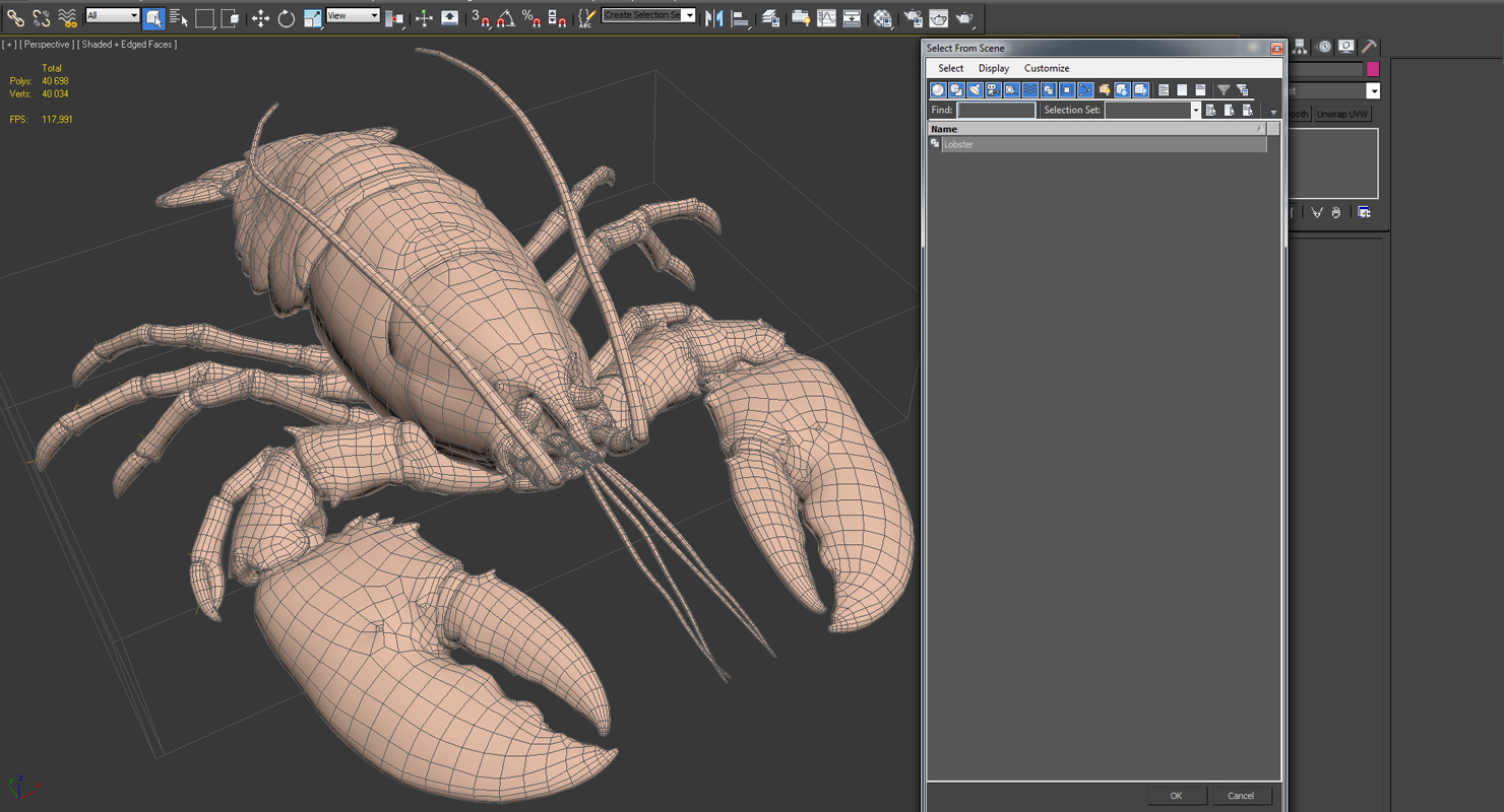 3D Lobster Pose 2 with Fur model
